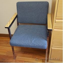 Blue Patterned Fabric and Chrome Guest Side Chair with Arms